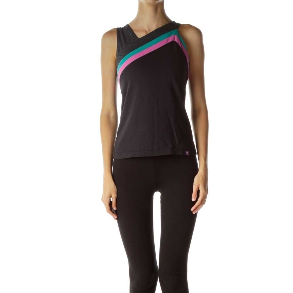 Zobha Black Stripe Detailed Yoga Top